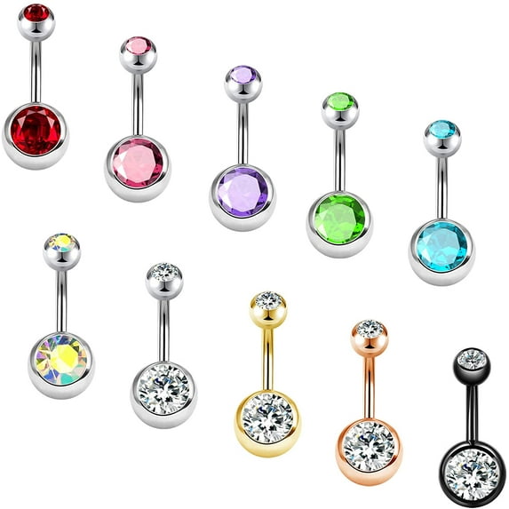OUFER 8mm Belly Button Rings Pack 14G Surgical Steel Shiny CZ Belly Rings Jewelry Crystal Balls Navel Piercing Jewelry