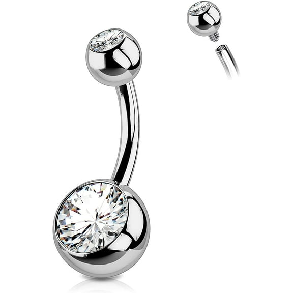 OUFER 8mm Titanium Belly Button Rings Internally Threaded Navel Piercing Jewelry Round CZ Belly Ring for Women