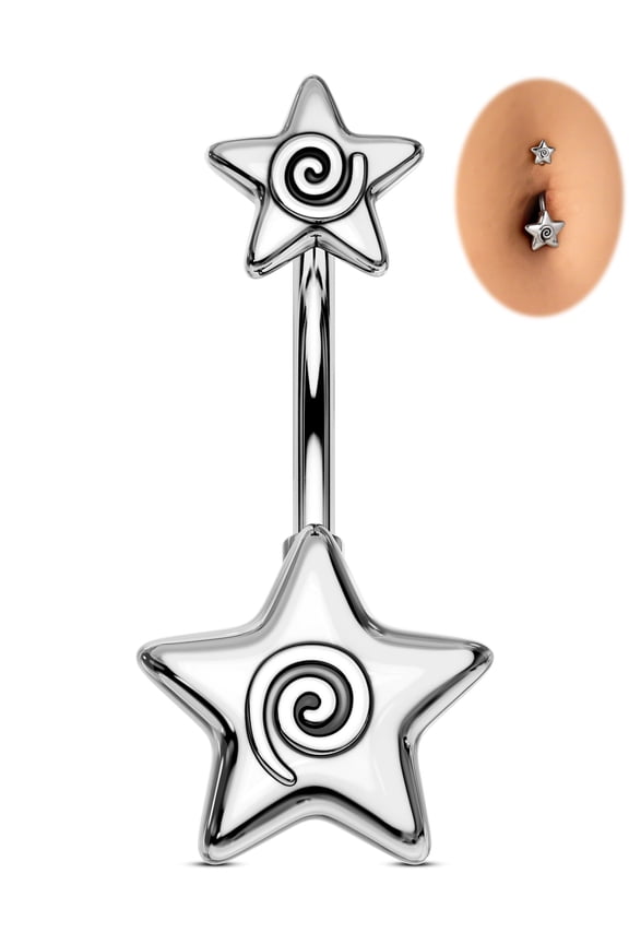 Belly Button Rings 14G Belly Rings Star Navel Barbell 316L Stainless Steel Curved Navel Piercing Jewelry for Women Men 10MM