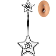 OUFER Belly Button Rings 14G Belly Rings Star Navel Barbell 316L Stainless Steel Curved Navel Piercing Jewelry for Women Men 16MM