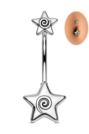 Belly Button Rings 14G Belly Rings Star Navel Barbell 316L Stainless Steel Curved Navel Piercing Jewelry for Women Men 16MM