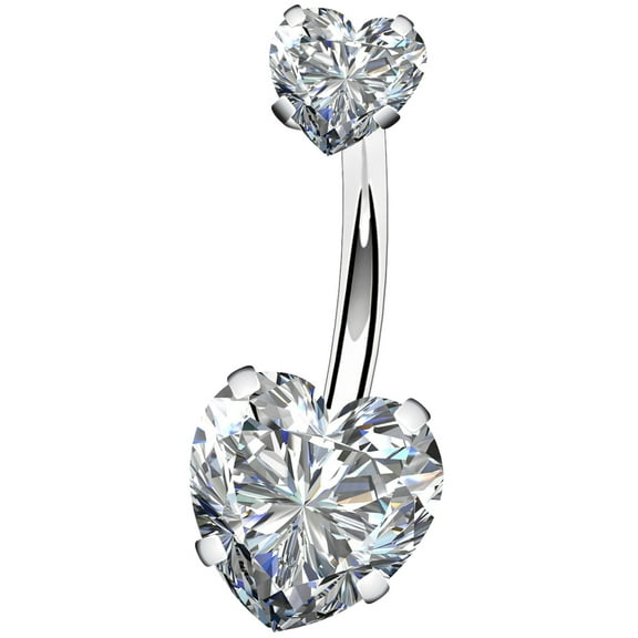 OUFER Belly Button Rings 14G Surgical Steel Faceted Heart Cubic Zirconia Navel Rings Body Piercing Jewelry