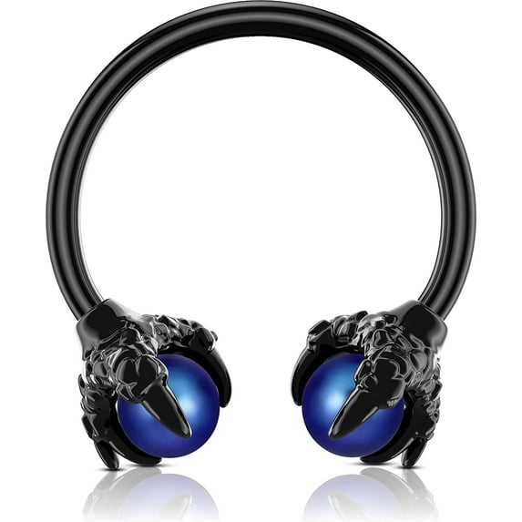 OUFER Circular Earring, Septum Ring, 316L Surgical Steel, Blue Opals, Dragon Claws Cartilage, Non-Allergic Body Piercing, Helix Jewelry (Black Blue)