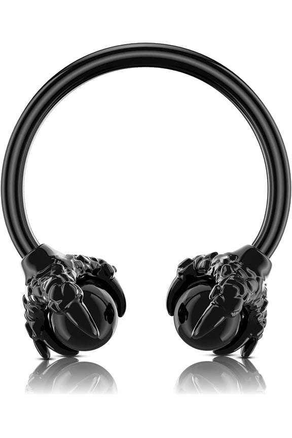 Dragon Claw Septum Ring Blac Onyx 16G Body Piercing Jewelry Non-Allergic 10mm, Surgical Steel