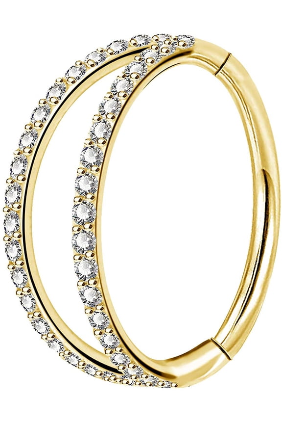 Conch Helix Piercing Jewelry Double Row Diamonds Cartilage Earrings Stainless Steel Helix Earring Hoop Daith Ring with Shiny Clear CZ(16G 12mm)