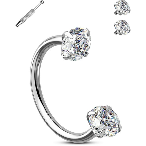 OUFER Double Cubic Zirconia Horseshoe Nose Rings 20G Nose Studs Internally Threaded Septum Rings 316L Stainless Steel Lip Eyebrow Helix Nostrial Piercing Jewelry with Piercing Ball Grabber