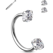 OUFER Double Cubic Zirconia Horseshoe Nose Rings 20G Nose Studs Internally Threaded Septum Rings 316L Stainless Steel Lip Eyebrow Helix Nostrial Piercing Jewelry with Piercing Ball Grabber