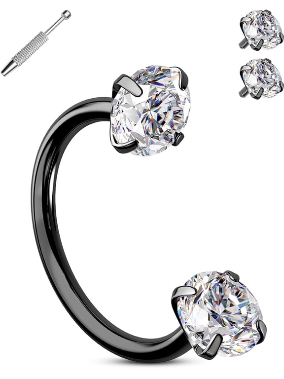 Double Cubic Zirconia Nose Rings Internally Threaded Septum Rings 20G Horseshoe Nose Studs 316L Stainless Steel Lip Eyebrow Helix Nostrial Piercing Jewelry with Piercing Ball Grabber