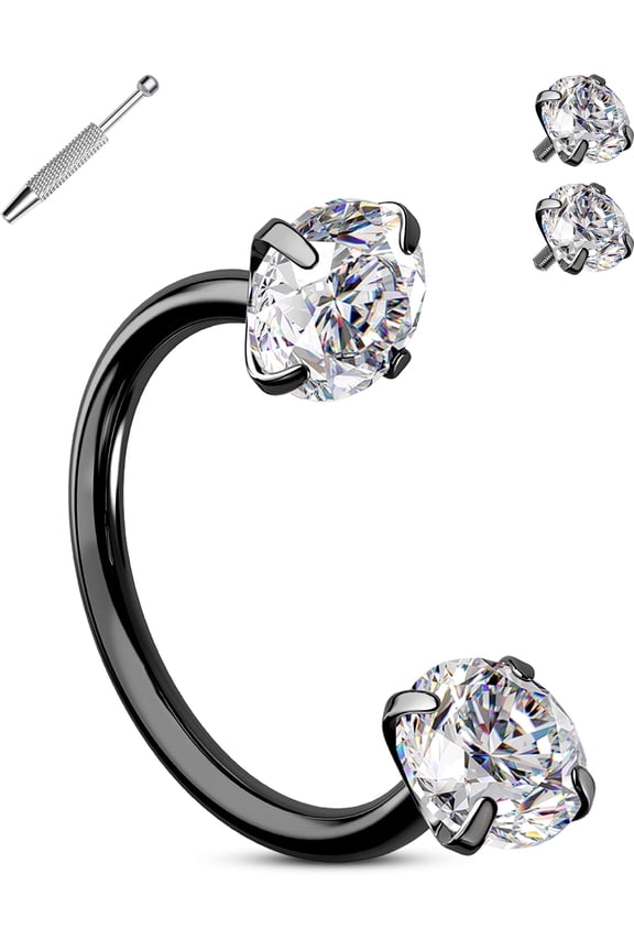 Double Cubic Zirconia Nose Rings Internally Threaded Septum Rings 20G Horseshoe Nose Studs 316L Stainless Steel Lip Eyebrow Helix Nostrial Piercing Jewelry with Piercing Ball Grabber