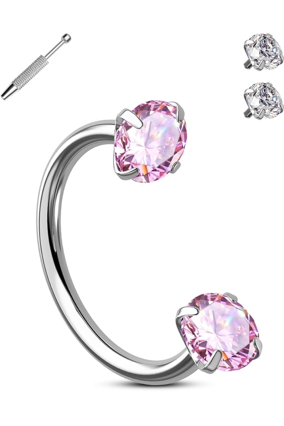 Double Cubic Zirconia Nose Rings Internally Threaded Septum Rings 20G Horseshoe Nose Studs 316L Stainless Steel Lip Eyebrow Helix Nostrial Piercing Jewelry with Piercing Ball Grabber