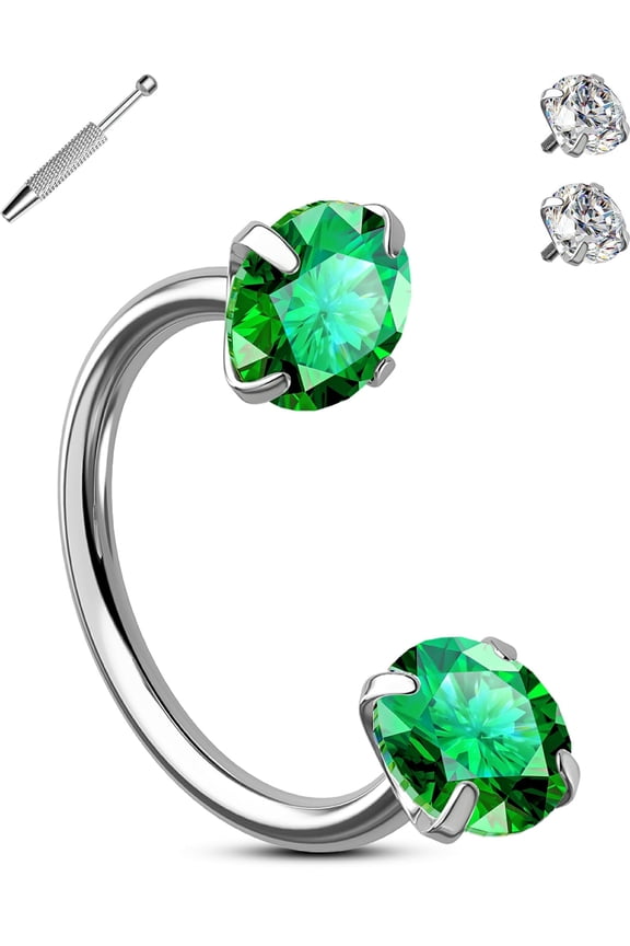 Double Cubic Zirconia Nose Rings Internally Threaded Septum Rings 20G Horseshoe Nose Studs 316L Stainless Steel Lip Eyebrow Helix Nostrial Piercing Jewelry with Piercing Ball Grabber