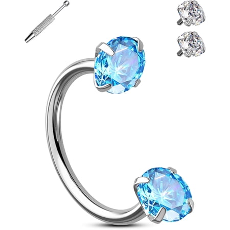 OUFER Double Cubic Zirconia Nose Rings Internally Threaded Septum Rings 20G Horseshoe Nose Studs 316L Stainless Steel Lip Eyebrow Helix Nostrial Piercing Jewelry with Piercing Ball Grabber