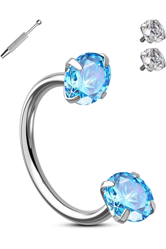 Double Cubic Zirconia Nose Rings Internally Threaded Septum Rings 20G Horseshoe Nose Studs 316L Stainless Steel Lip Eyebrow Helix Nostrial Piercing Jewelry with Piercing Ball Grabber