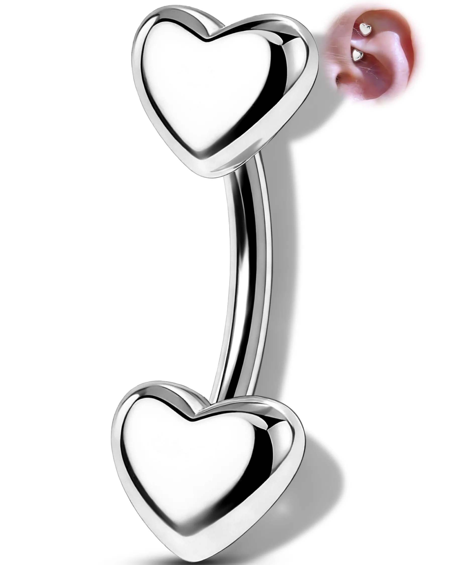 Heart Rook OUFER Double Heart Rook Earring 316L Surgical Steel Eyebrow Piercing ...