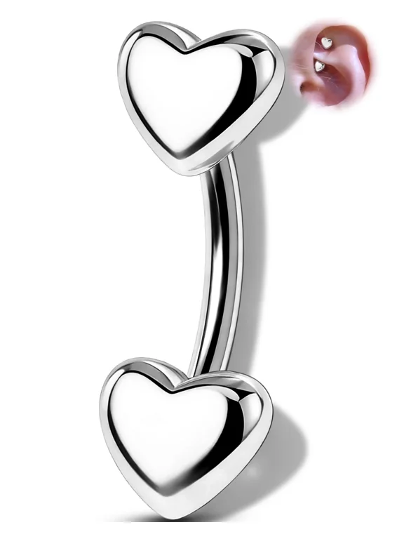 Double Heart Rook Earring 316L Surgical Steel Eyebrow Piercing Jewelry Double-Ended Rook Earring for Women Men Helix Lobe Earring 6mm