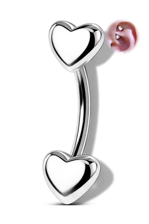 Double Heart Rook Earring 316L Surgical Steel Eyebrow Piercing Jewelry Double-Ended Rook Earring for Women Men Helix Lobe Earring 8mm