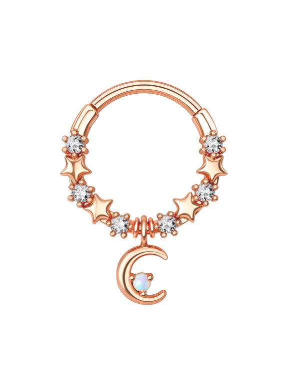 Earrings Moon Star Shape Stainless Steel Zircon Opal Septum Clicker 16G Body Piercing Jewelry