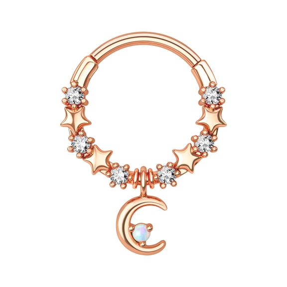 OUFER Earrings Moon Star Shape Stainless Steel Zircon Opal Septum Clicker 16G Body Piercing Jewelry