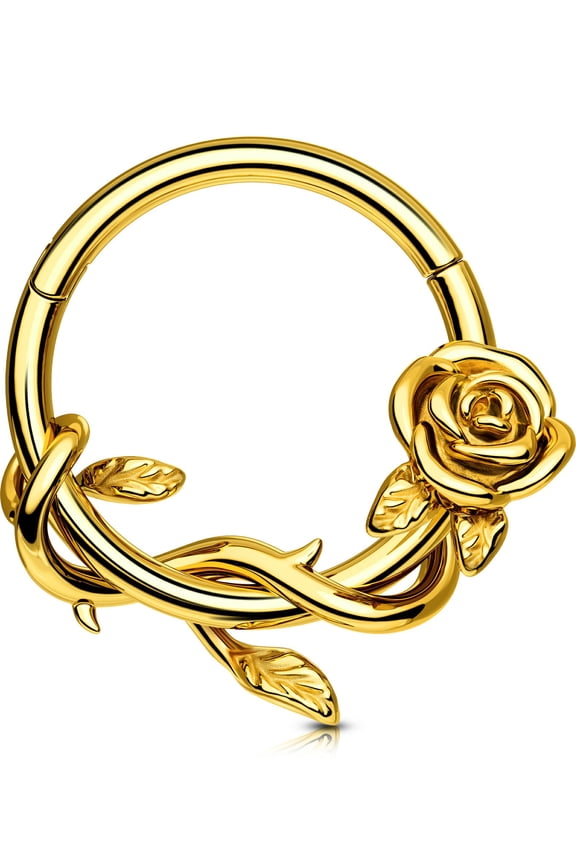 FLower Septum Rings 16G Gold Nose Hoop 316L Surgical Steel Hinged Clicker Daith Piercing Jewelry Cartilage Earring Rose Conch Tragus Earring Hoop For Women Men