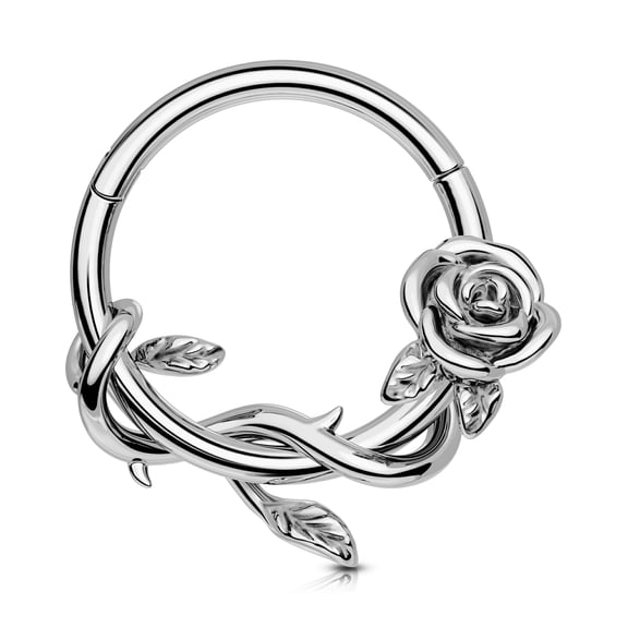 OUFER FLower Septum Rings 16G Nose Hoop 316L Surgical Steel Hinged Clicker Daith Piercing Jewelry Rose Cartilage Earring Conch Tragus Earring Hoop For Women Men