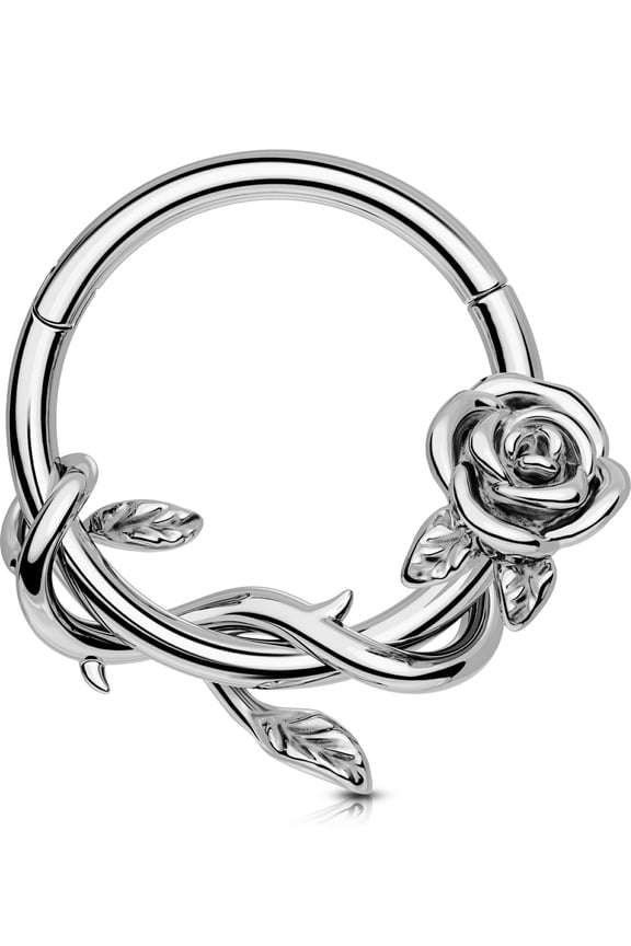 FLower Septum Rings 16G Nose Hoop 316L Surgical Steel Hinged Clicker Daith Piercing Jewelry Rose Cartilage Earring Conch Tragus Earring Hoop For Women Men