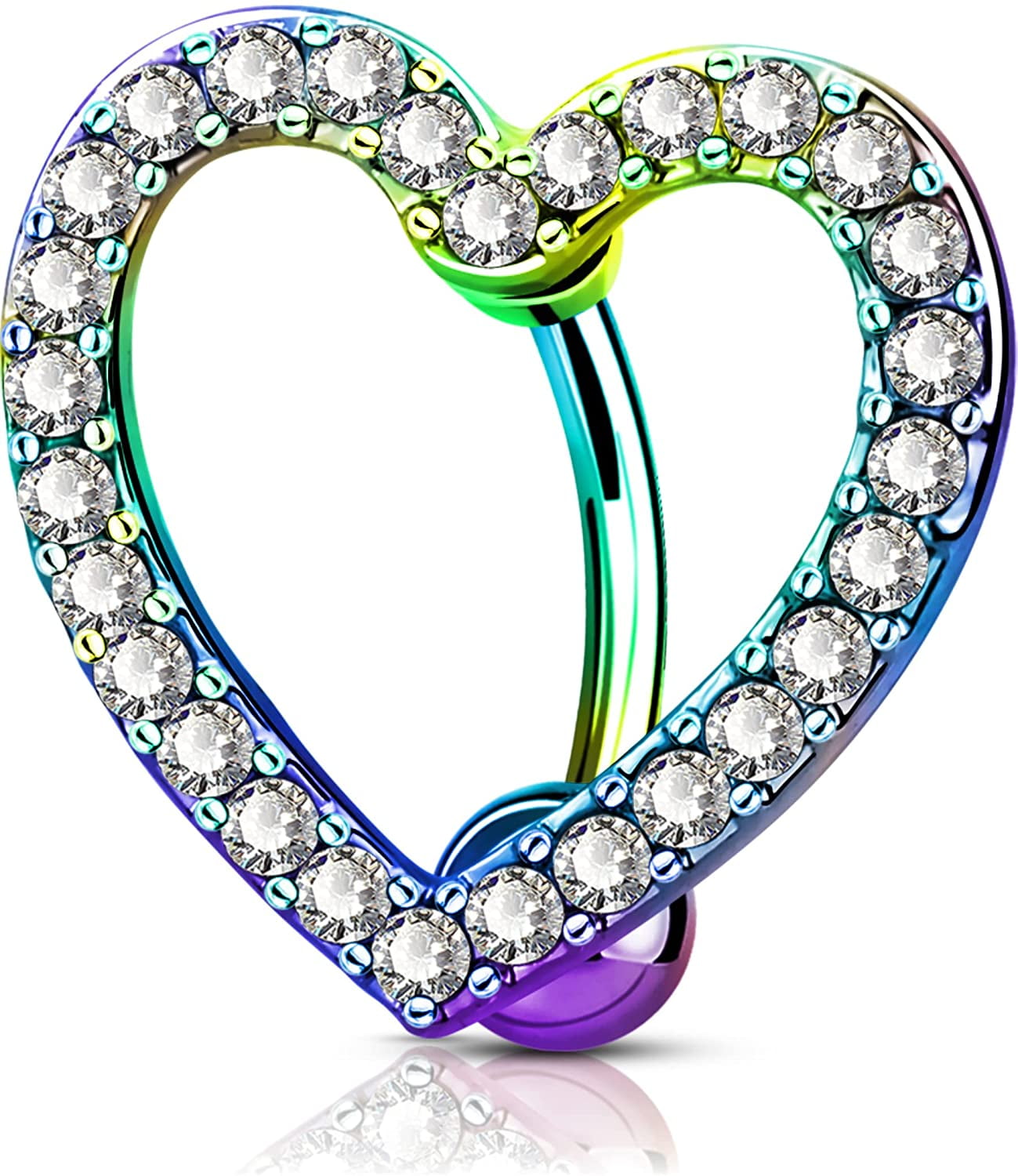 Surgical Steel Pave Floral Heart CZ Gem Belly Button Navel Ring Surgical Steel Pave Floral Heart CZ Gem Belly Button Navel Ring