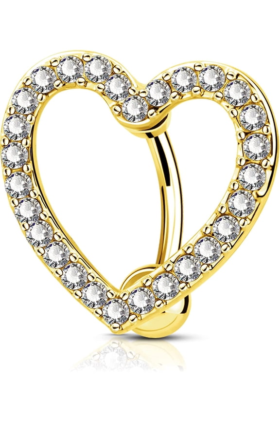Heart Belly Button Rings Pave CZ Crystal Top Down Belly Rings 14G Surgical Steel Navel Piercing Jewelry(Yellow gold)