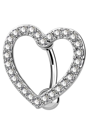 Heart Belly Button Rings Pave CZ Crystal Top Down Belly Rings 14G Surgical Steel Navel Piercing Jewelry(steel)