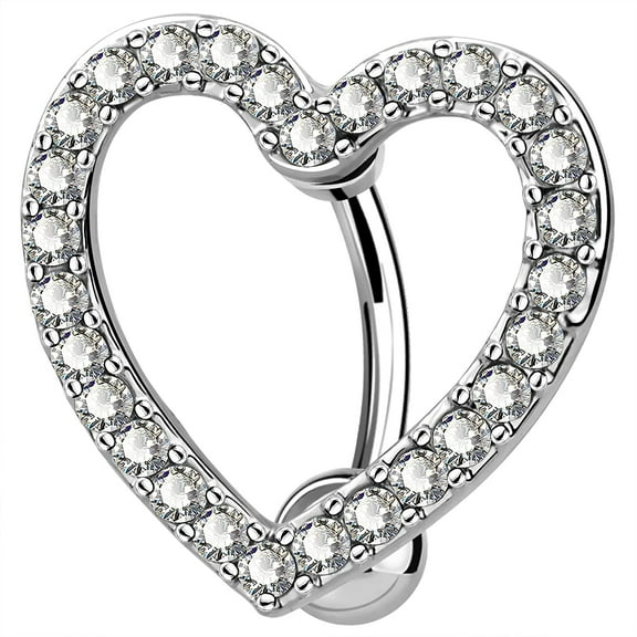 OUFER Heart Belly Button Rings Pave CZ Crystal Top Down Belly Rings 14G Surgical Steel Navel Piercing Jewelry（steel）