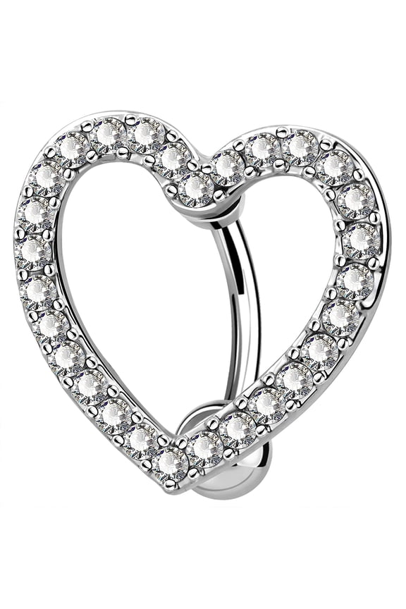 Heart Belly Button Rings Pave CZ Crystal Top Down Belly Rings 14G Surgical Steel Navel Piercing Jewelry(steel)