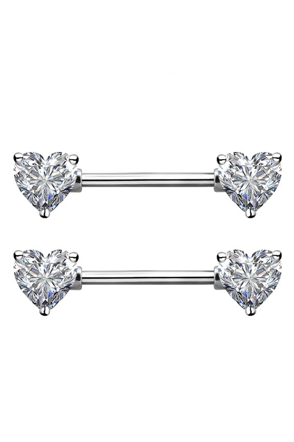 Heart Cubic Zirconia 14g Surgical Steel Nipple Barbell Rings