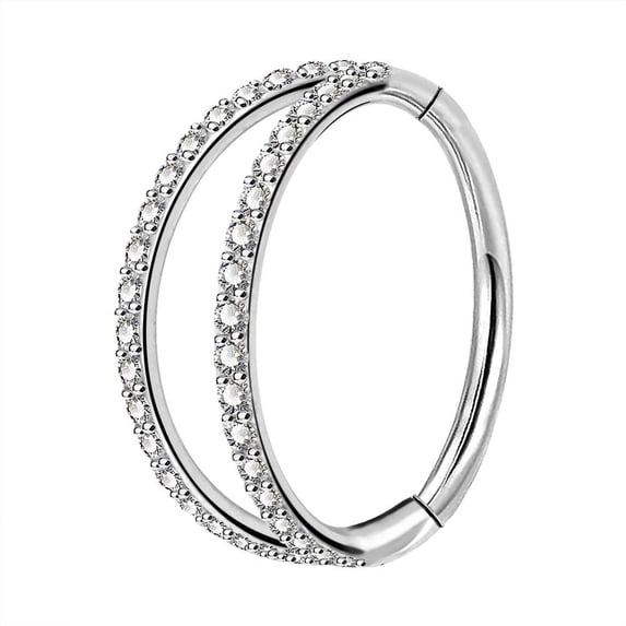OUFER Helix Piercing Jewelry Double Row Diamonds Cartilage Earrings Stainless Steel Helix Earring Hoop Daith Ring with Shiny Clear CZ(16G 8mm)
