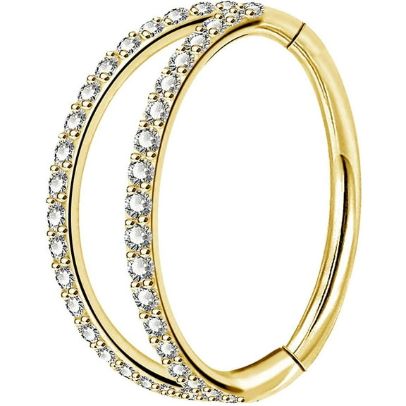 OUFER Helix Piercing Jewelry Double Row Diamonds Cartilage Earrings Stainless Steel Helix Earring Hoop Daith Ring with Shiny Clear CZ(Gold 16G 10mm)
