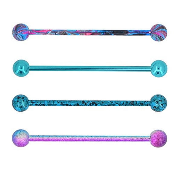 OUFER Industrial Barbells 4PCS 14G Surgical Steel Paint Swirl Splatter Cartilage Earrings 35mm Industrial Piercing Jewelry