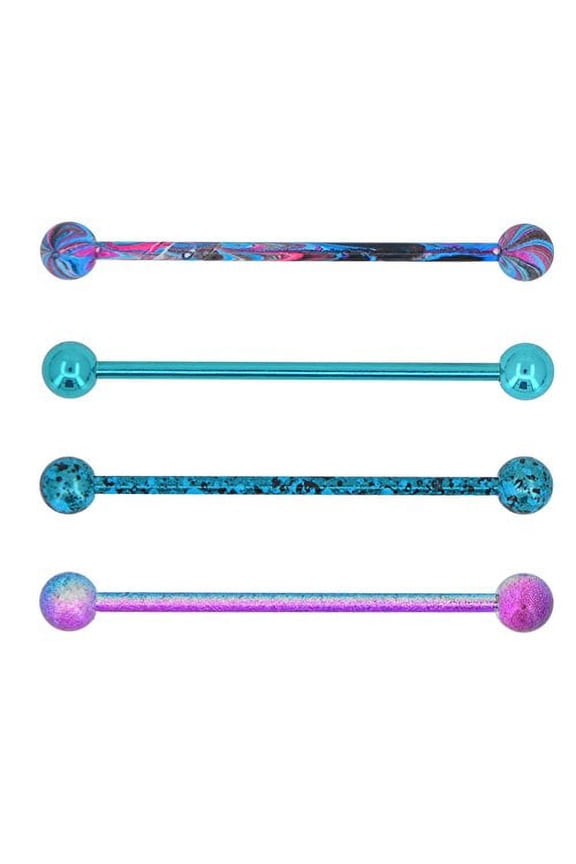 Industrial Barbells 4PCS 14G Surgical Steel Paint Swirl Splatter Cartilage Earrings 35mm Industrial Piercing Jewelry