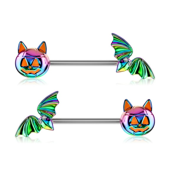 OUFER Nipple Piercing Jewelry Pumpkin Bat 14G Nipple Rings 316L Stainless Steel Nipple Jewelry For Women
