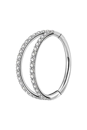 Nose Rings Hoop Double Row Diamonds Cartilage Earrings Stainless Steel Helix Tragus Earring Hoop Daith Ring with Shiny Clear CZ(20G 8mm)