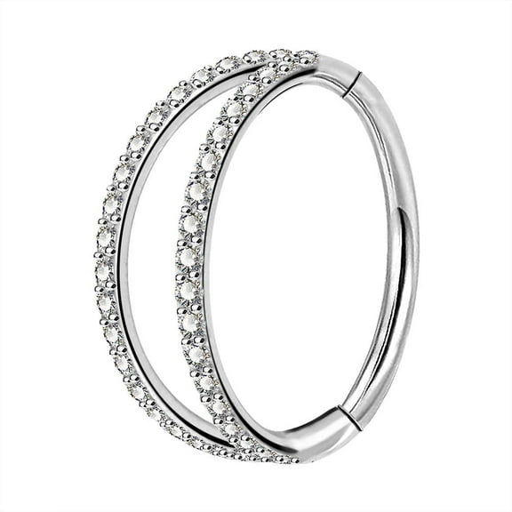 OUFER Nose Rings Hoop Double Row Diamonds Cartilage Earrings Stainless Steel Helix Tragus Earring Hoop Daith Ring with Shiny Clear CZ(20G 8mm)