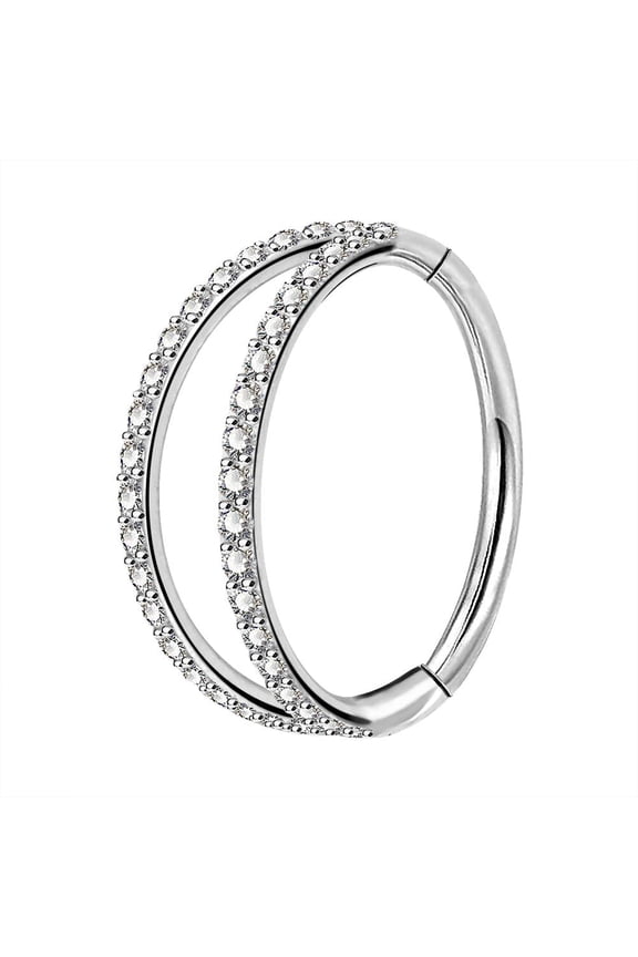 Nose Rings Hoop Double Row Diamonds Cartilage Earrings Stainless Steel Helix Tragus Earring Hoop Daith Ring with Shiny Clear CZ(20G 8mm)