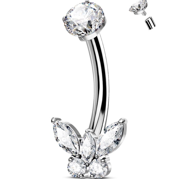 OUFER OUFER Titanium Butterfly Belly Button Ring 14G Belly Bar Cubic Zircon Navel Piercing Jewelry Internal Thread Curved Barbells