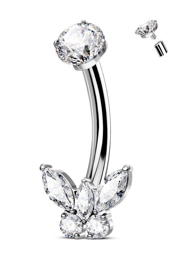 Titanium Butterfly Belly Button Ring 14G Belly Bar Cubic Zircon Navel Piercing Jewelry Internal Thread Curved Barbells