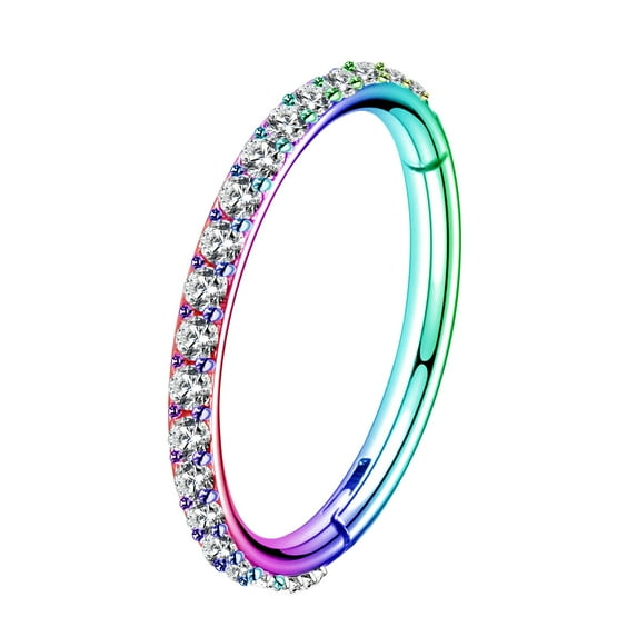 OUFER Rainbow Painting Hinged Segment Piercing Hoop 16G Stainless Steel Cartilage Earrings Clear CZ Paved Tragus Helix Earrings Cartilage Earring Septum Nose Ring Hoop 12mm Inner Diameter