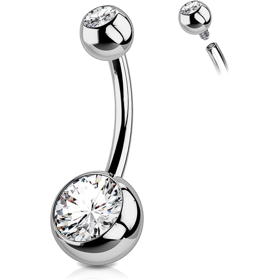 OUFER Titanium Belly Button Rings Internally Threaded Navel Piercing Jewelry Round CZ Belly Ring for Women