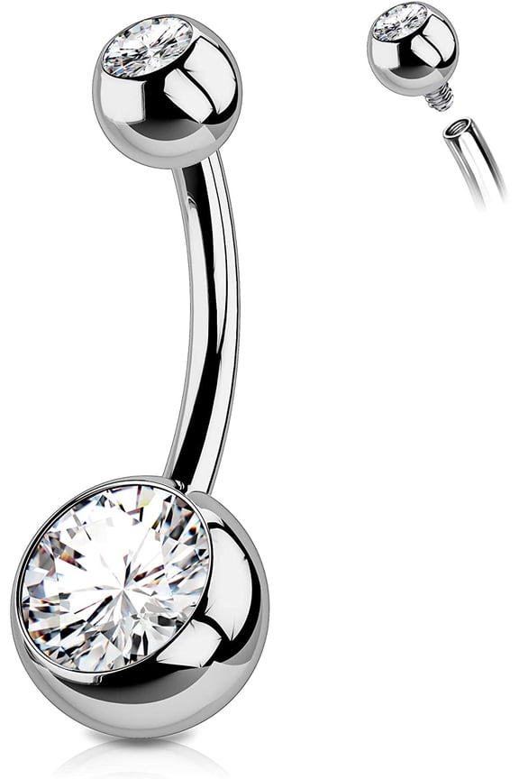 Titanium Belly Button Rings Internally Threaded Navel Piercing Jewelry Round CZ Belly Ring for Women