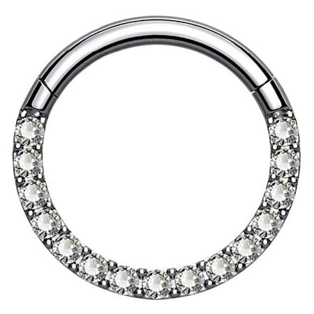 OUFER Titanium Daith Earring Hoop Solid G23 Titanium Cartilage Tragus Helix Rings 16G Septum Piercing Jewelry Hinged Segment Hoop with Clear CZ Paved