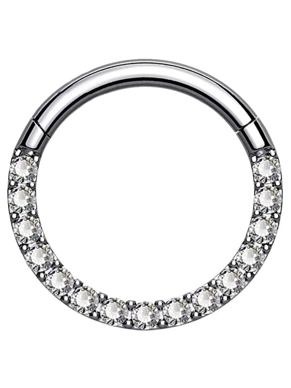 Titanium Daith Earring Hoop Solid G23 Titanium Cartilage Tragus Helix Rings 16G Septum Piercing Jewelry Hinged Segment Hoop with Clear CZ Paved