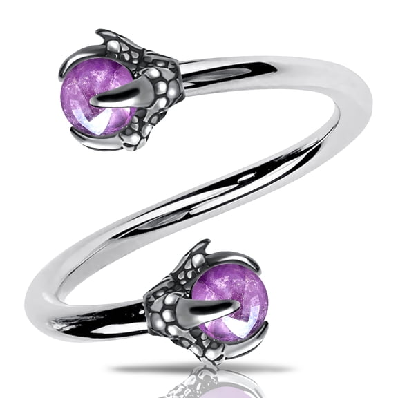 OUFER Twist Helix Earring 316L Stainless Steel Dragon Claw with Amethyst Center 16G Twist Lip Labret Cartilage Upper Lobe Piercing Jewelry