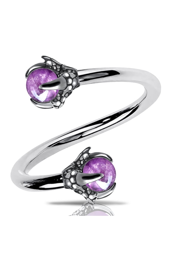Twist Helix Earring 316L Stainless Steel Dragon Claw with Amethyst Center 16G Twist Lip Labret Cartilage Upper Lobe Piercing Jewelry