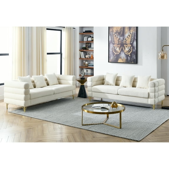 OUGRAZ 3 Seater + 3 Seater Couch with 6 Pillows,Modern Living Room Sofa with Stylish Gold Metal Legs,Deep Seat Sofa,Luxury Couch,81"x32"x28",Beige