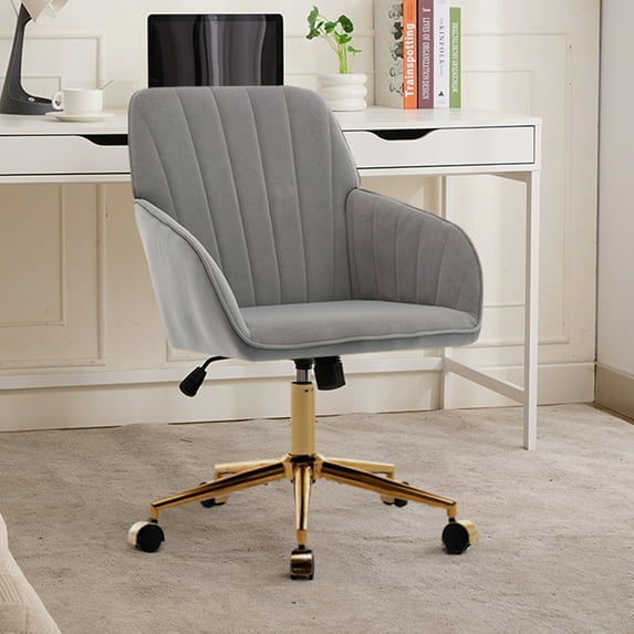 OUGRAZ Velvet Ergonomic Home Office Desk Chair with Wheels Swivel Adjustable,Accent Chair with Soft Seat for Home Office Make-up Studying,Gray